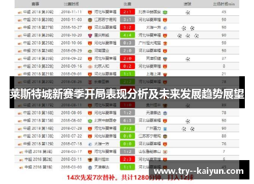 莱斯特城新赛季开局表现分析及未来发展趋势展望