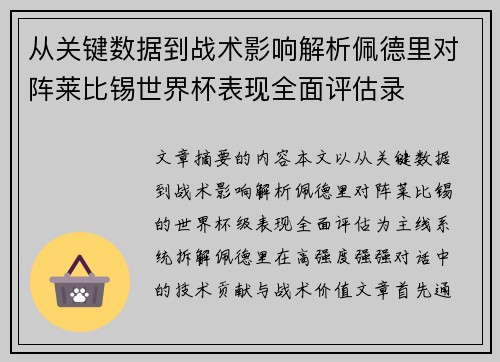 从关键数据到战术影响解析佩德里对阵莱比锡世界杯表现全面评估录